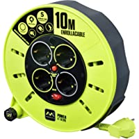 Masterplug Pro-XT Enrollacable 10m- Alargador 4 Eschufes Schuko- Extension Electico 3000w Gris - Verde